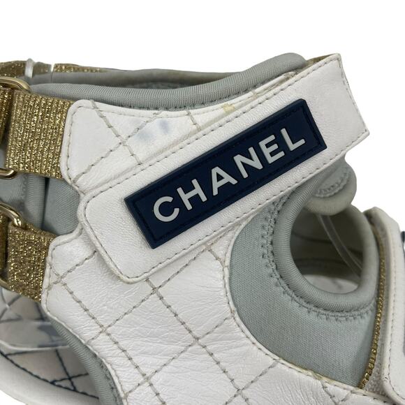 Chanel Goatskin Fabric Quilted Gladiator Dad Sandals White Gray Size 41C - Picture 9 of 13